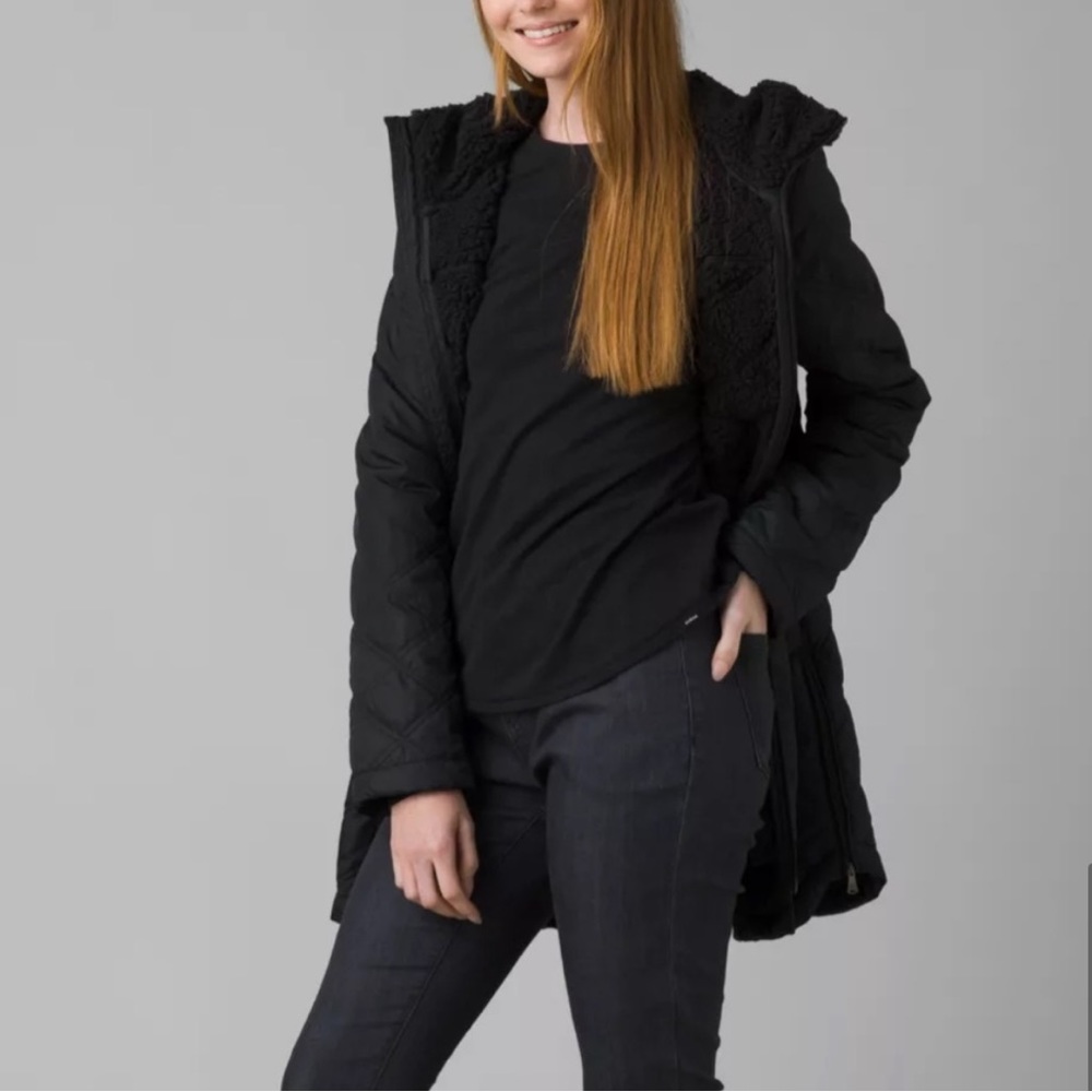 Prana Esla Long Black Sherpa Lined Coat - Picture 14 of 14